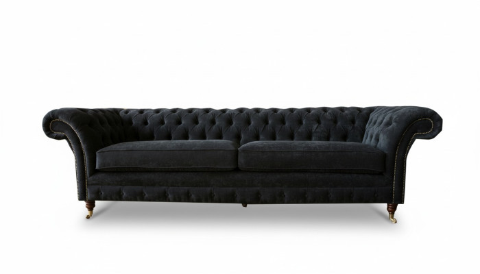 Grote bank 4-zits bank Chesterfield bekleding lederen textiel zwart