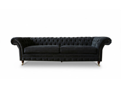 Grote bank 4-zits bank Chesterfield bekleding lederen textiel zwart