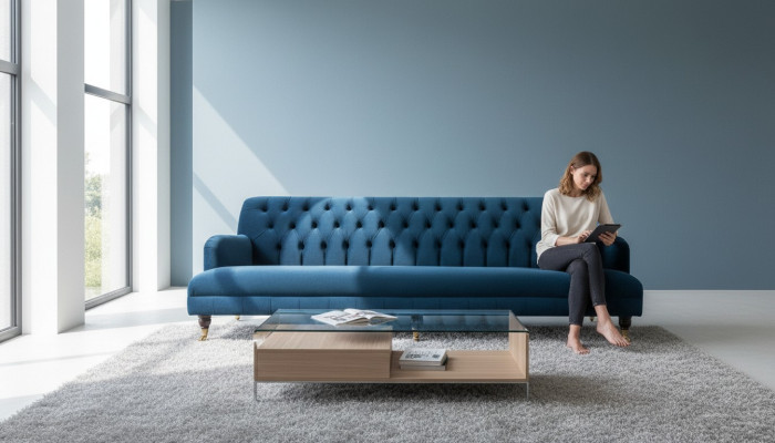 Groot Bank Bank Chesterfield 250cm Beklede Bankstellen 4-zits Leer Textiel Turkoois