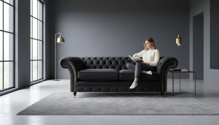 Chesterfield bank gestoffeerde banken Klassieke textiel Zwarte bank 3 zits