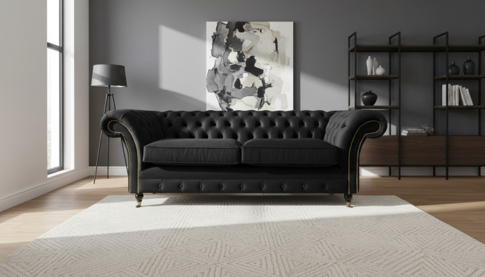 Chesterfield bank gestoffeerde banken Klassieke textiel Zwarte bank 3 zits