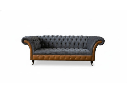Chesterfield Bank Bank Bekleding 3 Zits Grijs Textiel Stof Grijze Banken