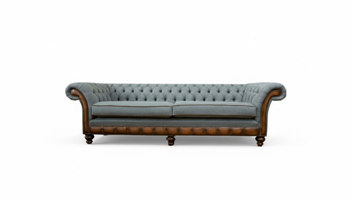 Grote xxl bankstel 4 zits bank Chesterfield bekleding leer textiel grijs
