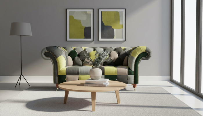 Chesterfield bank bank bekleding bankstellen klassieke 2-zits leer textiel kleurrijk