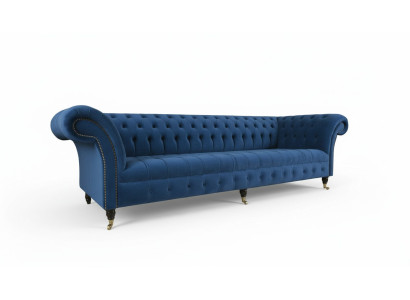 Ontwerp Sofa 4-zitsbank Stoffen Bekleding Blauw Klassieke Bankstellen Chesterfield Nieuw