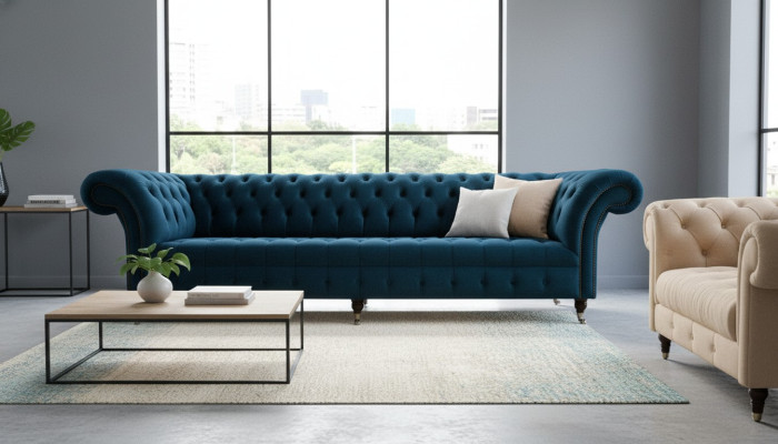 Ontwerpbank Chesterfield bekleding modern textiel stof bankstellen 4 zits slaap