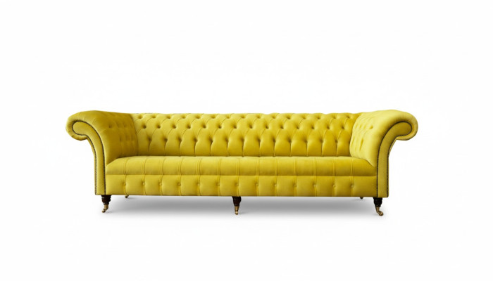 Gele bank 4-zits bank Chesterfield gestoffeerd zitstel leer textiel geel
