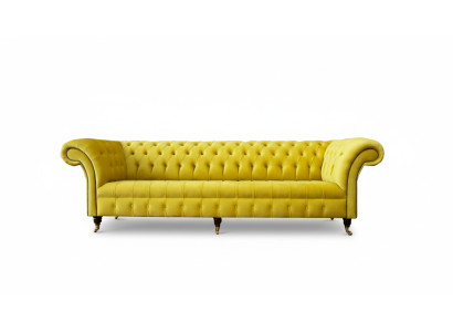 Gele bank 4-zits bank Chesterfield gestoffeerd zitstel leer textiel geel