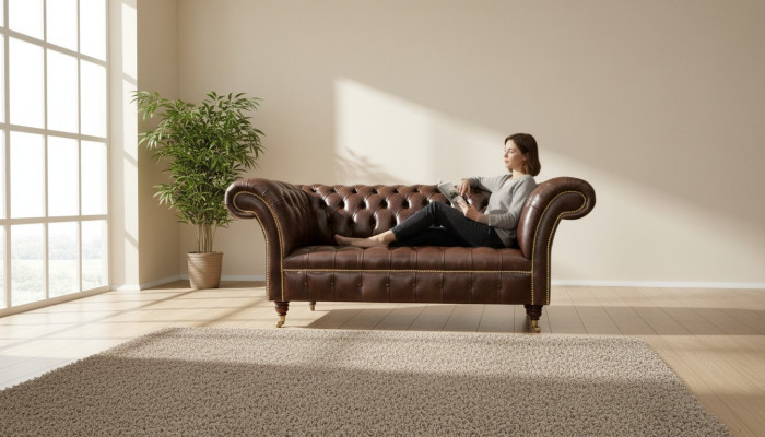 Chesterfield fluwelen designbank 2-zits bank textiel leder bruin nieuw
