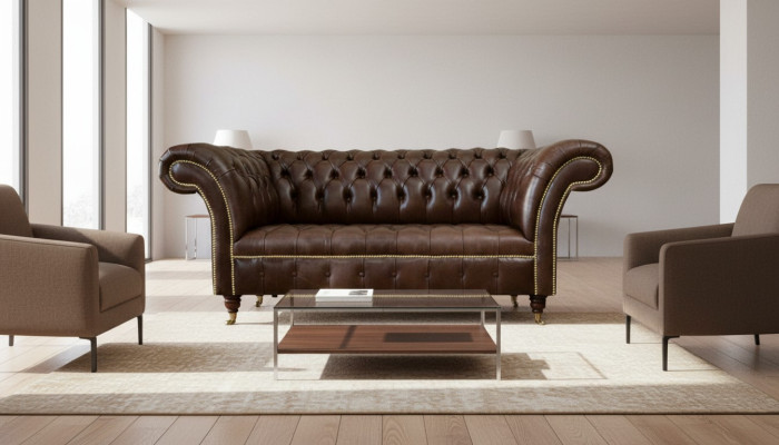 Chesterfield fluwelen designbank 2-zits bank textiel leder bruin nieuw