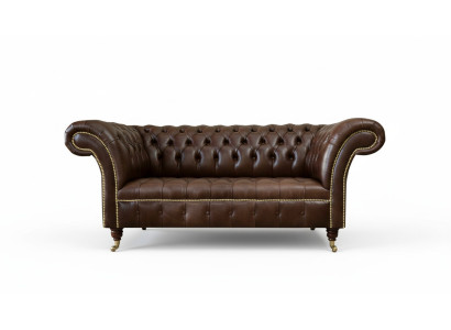 Chesterfield fluwelen designbank 2-zits bank textiel leder bruin nieuw