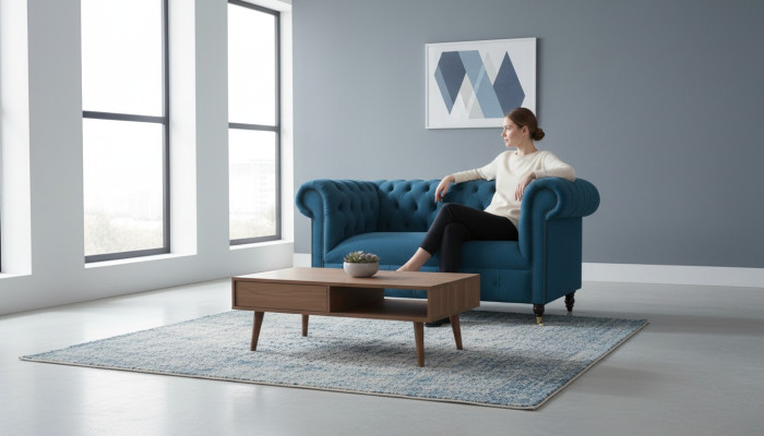 Bankstel 2-zits zitting Klassieke Chesterfield Blauwe Bankstellen Bankstellen Polster.