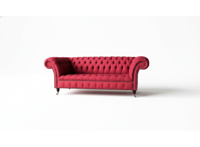 Drietsofa-ontwerp met stoffen bekleding in Chesterfield-stijl, luxe rode banken.