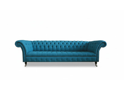 Blaue XXL Grote Bank Chesterfield 265 cm Bekleding Banken 4-zits Fluweel Textiel
