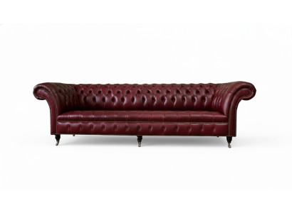 Rode Grote Sofa Bank Chesterfield 265cm XXL Gestoffeerde Banken 4 zits Leer Stof Nieuw