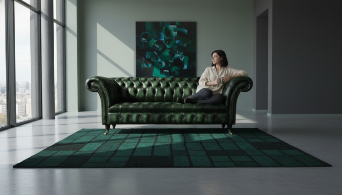 Driepersoonsbank 3-zits Chesterfield Nieuwe bank Antiek Groene bekleding Nieuwe banken