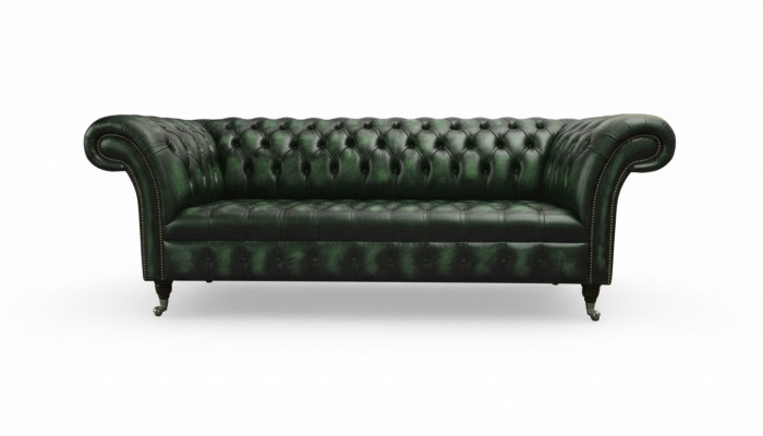 Driepersoonsbank 3-zits Chesterfield Nieuwe bank Antiek Groene bekleding Nieuwe banken