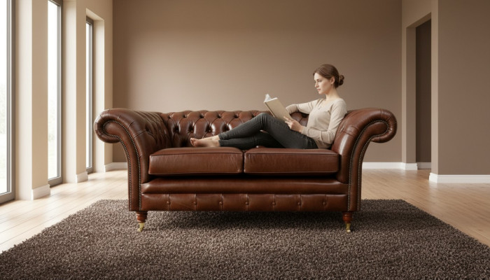 Chesterfield Sofa 2-zits gestoffeerde designbanken bankstellen bankstel origineel bruin