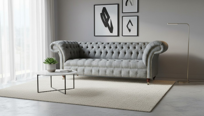 Stof Bank Bankstel Bekleding Set 3-Zits Banken Bankstellen Chesterfield Grijs Fluweel