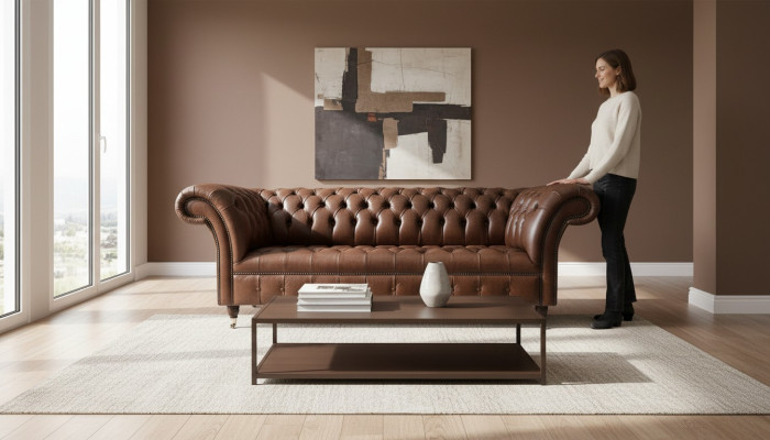 Chesterfield bank gestoffeerde bankstellen Klassieke leren 3-zitsbanken Bank bruin