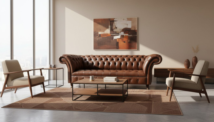 Chesterfield bank gestoffeerde bankstellen Klassieke leren 3-zitsbanken Bank bruin