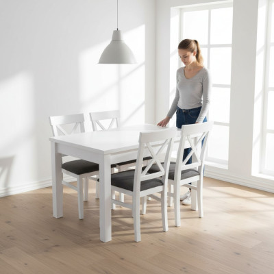 Ontwerp Houten Eetkamer Set Tafel 4x Leun Stoelen Set Garnituur Bekleding 5-delig Leun