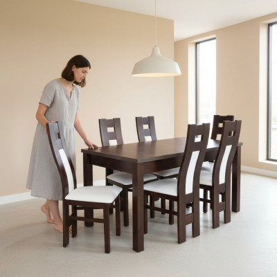 Compleet set eettafel 6x stoelen eetkamer eetgroep houten tafels 7-delig massief hout