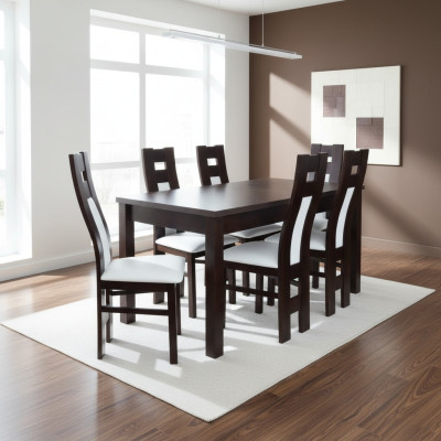 Compleet set eettafel 6x stoelen eetkamer eetgroep houten tafels 7-delig massief hout