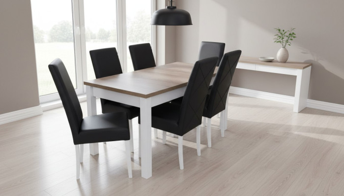 Complete eettafel 6 stoelen eetkamerset eetgroep hout lederen tafel tafels 7-delige
