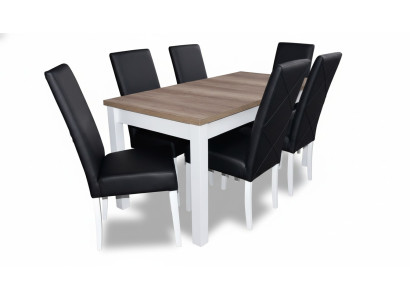 Complete eettafel 6 stoelen eetkamerset eetgroep hout lederen tafel tafels 7-delige
