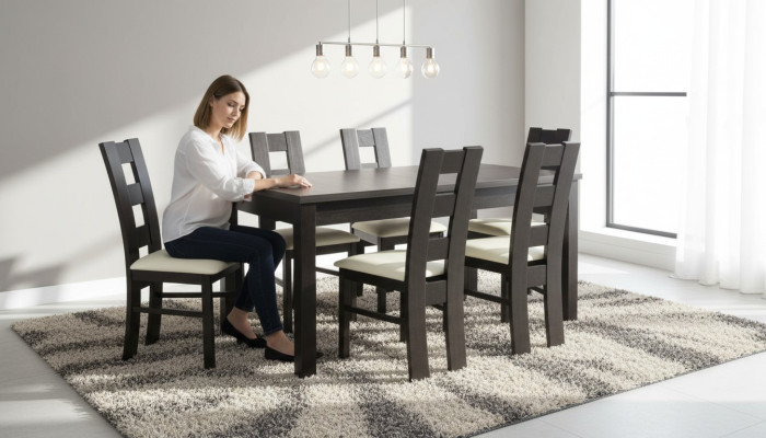 Eetkamer design meubel stoelgroep tafel 6 leunstoelen set stel nieuw 7-delig.