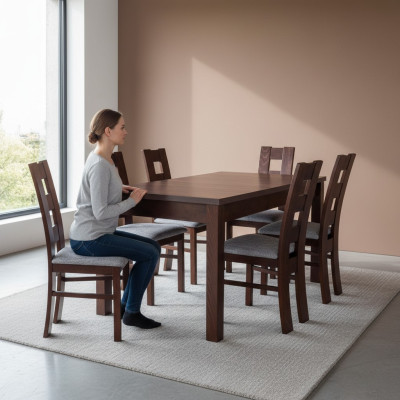 Designermeubels houten tafel zit eetkamer 6x stoelen 7-delige set meubelset echt hout