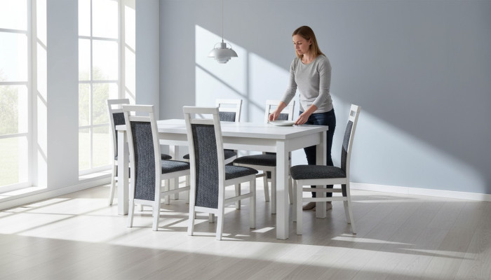 Tafel eetkamer zitgroep eettafel stoel set 7-delig. Lederen houten leunstoelen Nieuw
