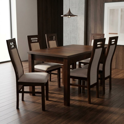 Houten eettafel met 6 stoelen set, inrichting kamer groep 7 dlg. Tafels en stoelen nieuw