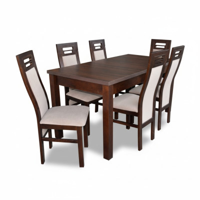 Houten eettafel met 6 stoelen set, inrichting kamer groep 7 dlg. Tafels en stoelen nieuw