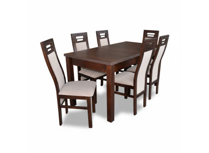 Houten eettafel met 6 stoelen set, inrichting kamer groep 7 dlg. Tafels en stoelen nieuw
