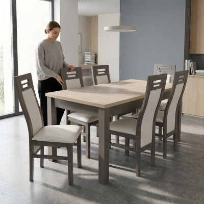 Echt houten leunstoel meubels houten tafel zitkamer eetkamer 6x stoelen 7-delige set garnituur