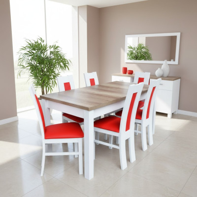 Eetkamerset 7-delige set. Rood 6x stoel tafel compleet groep leuning.