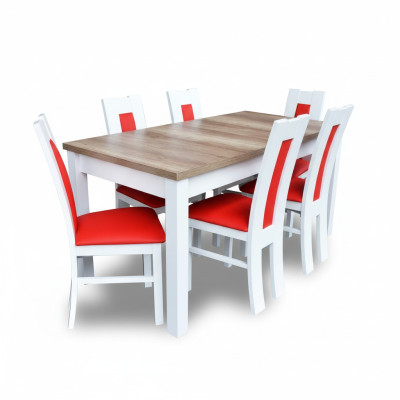 Eetkamerset 7-delige set. Rood 6x stoel tafel compleet groep leuning.