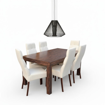 Klassieke eettafel van hout met eetkamerset van 6 stoelen en 7-delige set.