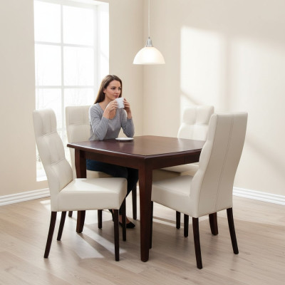 Luxe eetkamerset, set van 5 stuks, bruin houten meubilair, 4 stoelen, tafel, moderne stijl, nieuw.