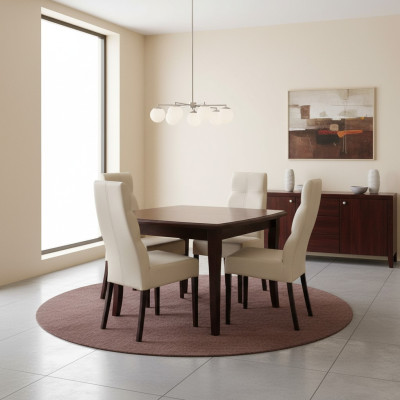 Luxe eetkamerset, set van 5 stuks, bruin houten meubilair, 4 stoelen, tafel, moderne stijl, nieuw.