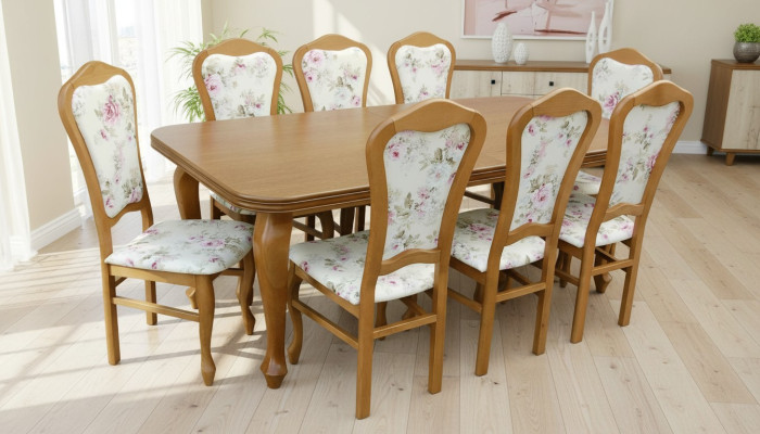 Compleet set eettafel + 8 stoelen eetkamerset eetgroep houten tafel tafels 9-delig