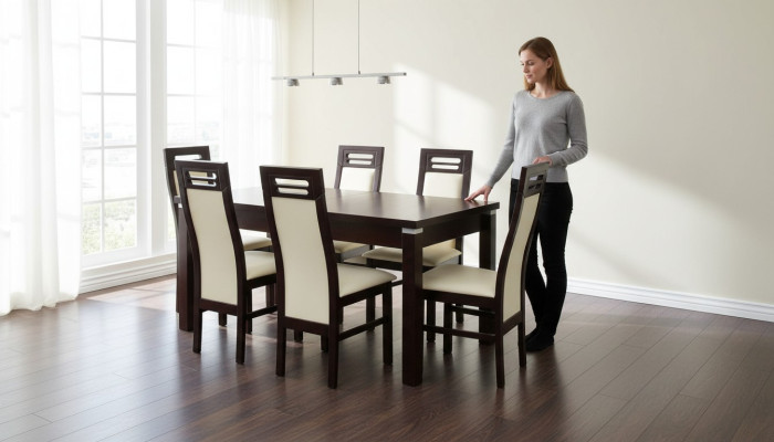 Houten design eettafel + 6 stoelen set unit kamer groep 7-delige tafels nieuw.