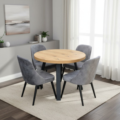 Ronde eetkamer + 4 stoelen Stoelset Meubelset Ronde tafel Houten tafels Ronde 5-delig