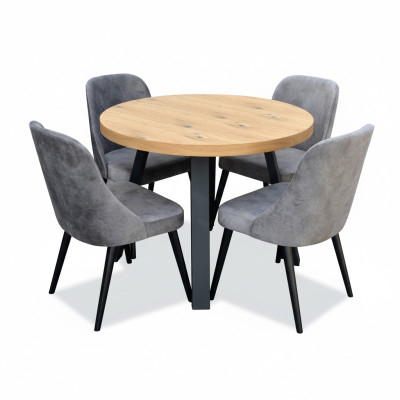 Ronde eetkamer + 4 stoelen Stoelset Meubelset Ronde tafel Houten tafels Ronde 5-delig