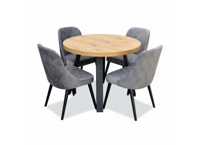 Ronde eetkamer + 4 stoelen Stoelset Meubelset Ronde tafel Houten tafels Ronde 5-delig