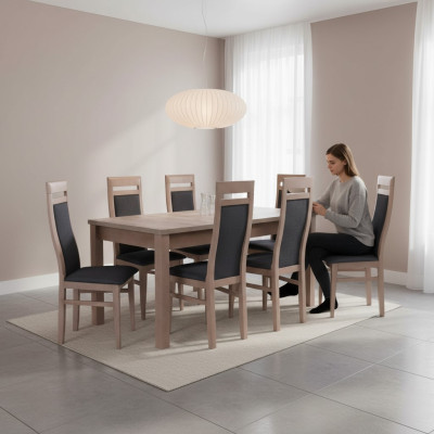 Rechthoekige eettafel 6 stoelen stoelset houten tafels eetset 7-delige