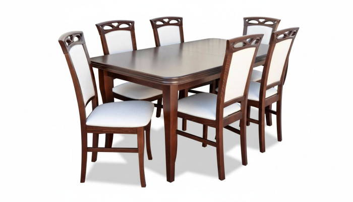 Klassieke tafel Eettafel Eetkamer Houten set 6x stoelset Stoelen Leuning 7-delig
