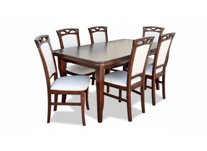 Klassieke tafel Eettafel Eetkamer Houten set 6x stoelset Stoelen Leuning 7-delig